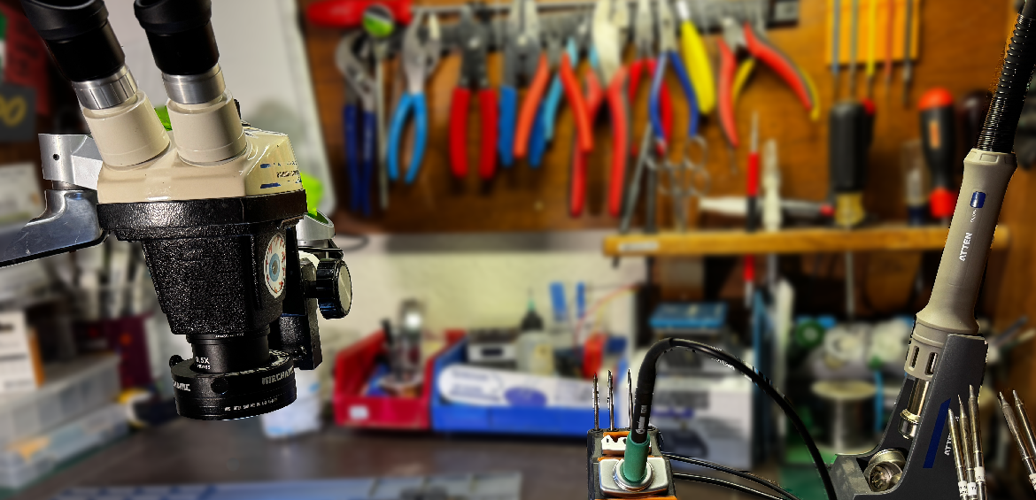 Professional micro-soldering station with stereo microscope and precision hot air handpiece